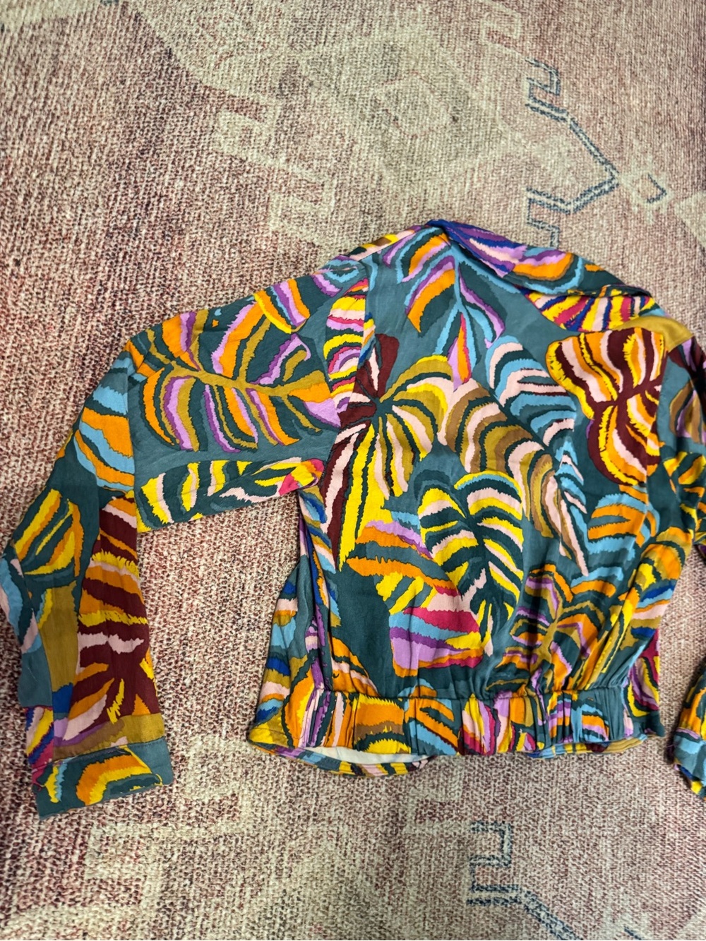 Haute Hippie monstera leaf print long sleeve pullover collared blouse small - Picture 11 of 11
